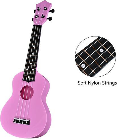 LIEKE Kids Ukulele 21 بوصة سوبرانو أوكلل، آلة موسيقية، لعبة القيثارة هدية للفتيات والأطفال المبتدئين مع حقيبة (وردي) in Kuwait
