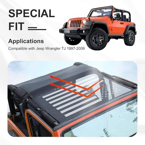 Mesh Shade Bikini Top لجيب Wrangler TJ 1997-2006 ، غطاء حماية الأشعة فوق البنفسجية ، تغطية الركاب الأمامية والخلفية ، التنفس in Kuwait