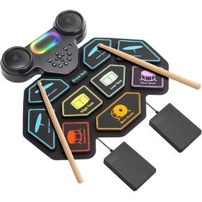 2025 Upgrade Electronic Drum Set 9-Pad Roll-Up – Portable Silicone Drum Kit with 2 Pedals, Built-in Speakers, MIDI & Headphone Jack – Ideal for Practice & Travel (Drum pattern) in Kuwait