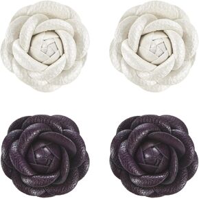 1-Set Decorative Rose Shoe Clips, Faux Leather Removable Fashion Flower Shoe Clips Buckle for Women Dress/Shoes/Heel, Brooches Charm Embellishments [Beige and Purple] in Kuwait