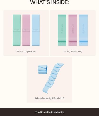 مجموعة أدوات السفر BetterMe Pilates - أربطة حلقة البيلاتيس، وأشرطة الوزن والمقاومة - مجموعة البيلاتيس المحمولة للنساء - مجموعة معدات التمرين المنزلية والسفر المدمجة in Kuwait