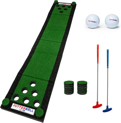 PutterBall Original Golf Putting Game Set – Backyard 12 ft Putting Green Pong Style Golf Mat with 2 Putters, 2 Balls & Hole Covers (PutterBall Original) (Putterball Lite Red, 9 ft) in Saudi Arabia