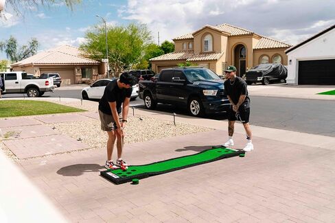 PutterBall Original Golf Putting Game Set – Backyard 12 ft Putting Green Pong Style Golf Mat with 2 Putters, 2 Balls & Hole Covers (PutterBall Original) (Putterball Lite Red, 9 ft) in Saudi Arabia