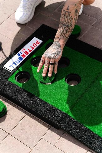 PutterBall Original Golf Putting Game Set – Backyard 12 ft Putting Green Pong Style Golf Mat with 2 Putters, 2 Balls & Hole Covers (PutterBall Original) (Putterball Lite Red, 9 ft) in Saudi Arabia