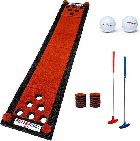 PutterBall Original Golf Putting Game Set – Backyard 12 ft Putting Green Pong Style Golf Mat with 2 Putters, 2 Balls & Hole Covers (PutterBall Original) (Putterball Lite Red, 9 ft) in Saudi Arabia