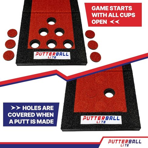 PutterBall Original Golf Putting Game Set – Backyard 12 ft Putting Green Pong Style Golf Mat with 2 Putters, 2 Balls & Hole Covers (PutterBall Original) (Putterball Lite Red, 9 ft) in Saudi Arabia
