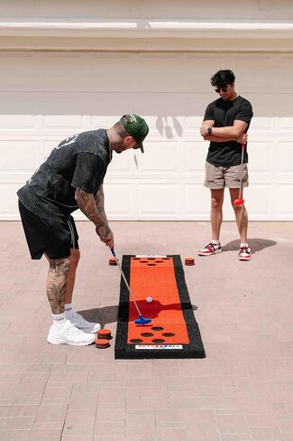 PutterBall Original Golf Putting Game Set – Backyard 12 ft Putting Green Pong Style Golf Mat with 2 Putters, 2 Balls & Hole Covers (PutterBall Original) (Putterball Lite Red, 9 ft) in Saudi Arabia