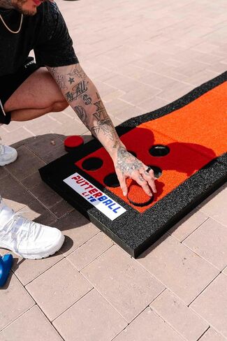 PutterBall Original Golf Putting Game Set – Backyard 12 ft Putting Green Pong Style Golf Mat with 2 Putters, 2 Balls & Hole Covers (PutterBall Original) (Putterball Lite Red, 9 ft) in Saudi Arabia