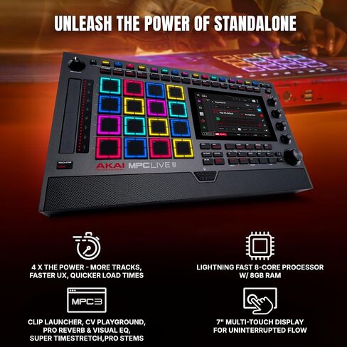 Akai Professional MPC Live III Standalone Portable Music Production Center with MPCe Pads, Sequencer, Touchscreen, Mic, Stereo Monitors, Audio Interface, Wi-Fi, Bluetooth, Battery, Touchstrip in Saudi Arabia
