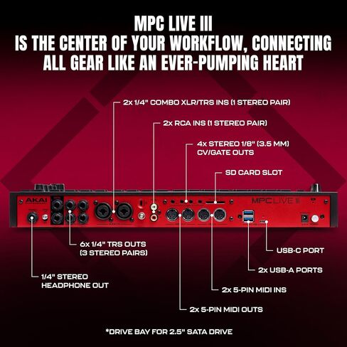 Akai Professional MPC Live III Standalone Portable Music Production Center with MPCe Pads, Sequencer, Touchscreen, Mic, Stereo Monitors, Audio Interface, Wi-Fi, Bluetooth, Battery, Touchstrip in Saudi Arabia