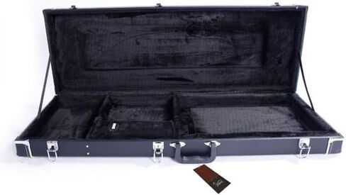 حافظة صلبة للجيتار الكهربائي عالية الجودة بتصميم مربع - خشب متين وجلد مع تصميم داخلي فخم، مزالج قابلة للقفل، حجرة تخزين، لمسة نهائية مسطحة سوداء واقية للقيثارات الكهربائية in Kuwait