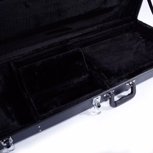 حافظة صلبة للجيتار الكهربائي عالية الجودة بتصميم مربع - خشب متين وجلد مع تصميم داخلي فخم، مزالج قابلة للقفل، حجرة تخزين، لمسة نهائية مسطحة سوداء واقية للقيثارات الكهربائية in Kuwait