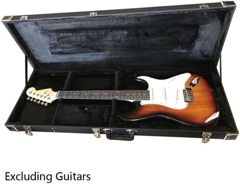 حافظة صلبة للجيتار الكهربائي عالية الجودة بتصميم مربع - خشب متين وجلد مع تصميم داخلي فخم، مزالج قابلة للقفل، حجرة تخزين، لمسة نهائية مسطحة سوداء واقية للقيثارات الكهربائية in Kuwait