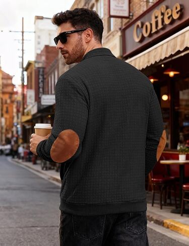 Mens Sweatshirt Casual Stand Collar Quarter Zip Pullover Fall Waffle Sweaters Long Sleeve with Pockets in Saudi Arabia