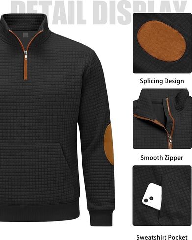 Mens Sweatshirt Casual Stand Collar Quarter Zip Pullover Fall Waffle Sweaters Long Sleeve with Pockets in Saudi Arabia