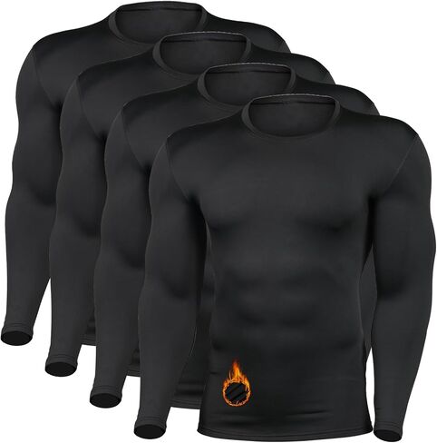 HYCOPROT Men's Thermal Compression Shirts Fleece Lined Long Sleeve Base Layer Sports Undershirt Winter Athletic Workout Top in Saudi Arabia