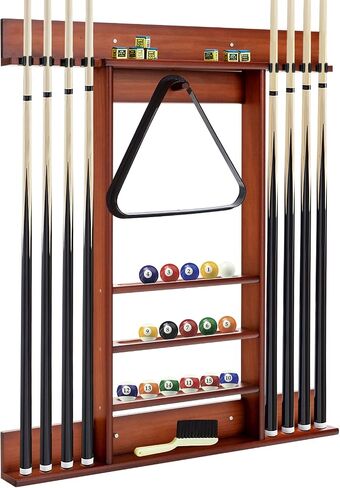 GYMAX Pool Stick Holder, Wall Mount 8 Pool Cue Rack made of 100% Pine Wood, Billiard Cue Racks Pool Table Accessories for Game Room Club Men Cave in Saudi Arabia