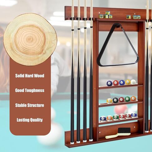 GYMAX Pool Stick Holder, Wall Mount 8 Pool Cue Rack made of 100% Pine Wood, Billiard Cue Racks Pool Table Accessories for Game Room Club Men Cave in Saudi Arabia