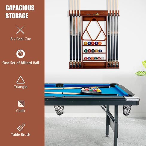 GYMAX Pool Stick Holder, Wall Mount 8 Pool Cue Rack made of 100% Pine Wood, Billiard Cue Racks Pool Table Accessories for Game Room Club Men Cave in Saudi Arabia
