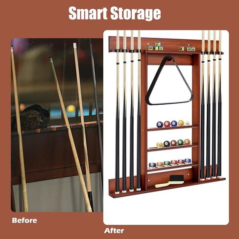 GYMAX Pool Stick Holder, Wall Mount 8 Pool Cue Rack made of 100% Pine Wood, Billiard Cue Racks Pool Table Accessories for Game Room Club Men Cave in Saudi Arabia