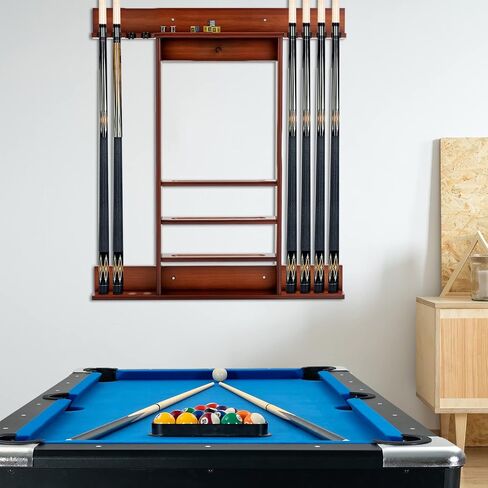 GYMAX Pool Stick Holder, Wall Mount 8 Pool Cue Rack made of 100% Pine Wood, Billiard Cue Racks Pool Table Accessories for Game Room Club Men Cave in Saudi Arabia