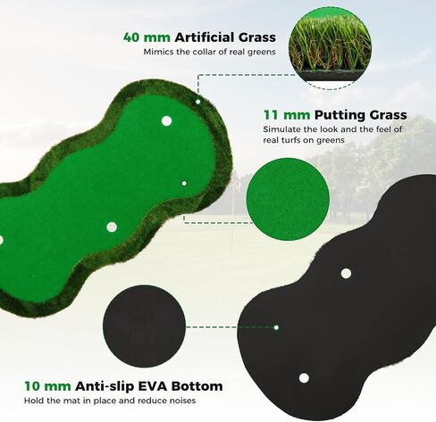 Goplus Golf Putting Green، 10x3.3FT/10x5FT بساط تدريب جولف كبير مع 3 فتحات، 3 أعلام، أكواب مساعدة للتدريب، عشب ذو ملمس واقعي، بساط تدريب احترافي للمنزل الداخلي والخارجي in Saudi Arabia