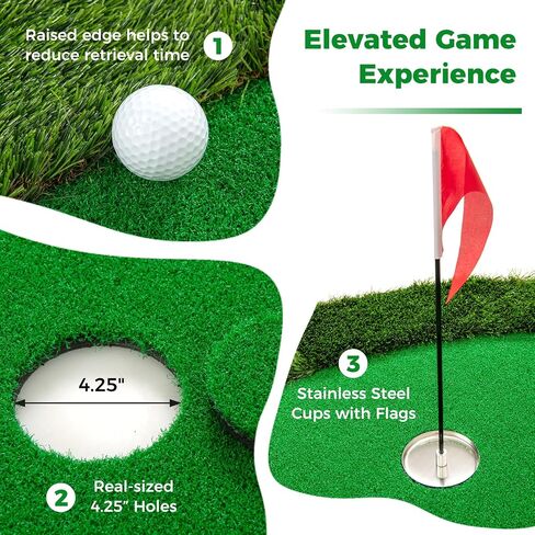 Goplus Golf Putting Green، 10x3.3FT/10x5FT بساط تدريب جولف كبير مع 3 فتحات، 3 أعلام، أكواب مساعدة للتدريب، عشب ذو ملمس واقعي، بساط تدريب احترافي للمنزل الداخلي والخارجي in Saudi Arabia