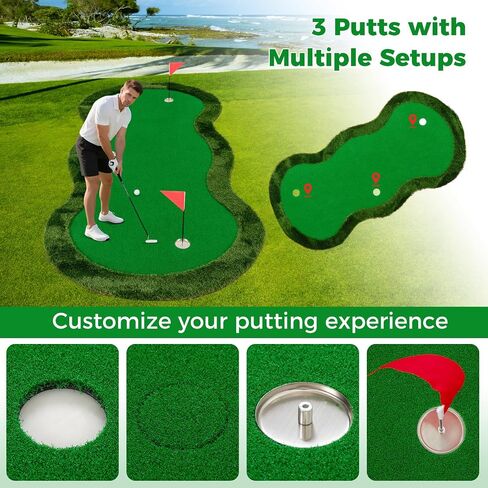 Goplus Golf Putting Green، 10x3.3FT/10x5FT بساط تدريب جولف كبير مع 3 فتحات، 3 أعلام، أكواب مساعدة للتدريب، عشب ذو ملمس واقعي، بساط تدريب احترافي للمنزل الداخلي والخارجي in Saudi Arabia