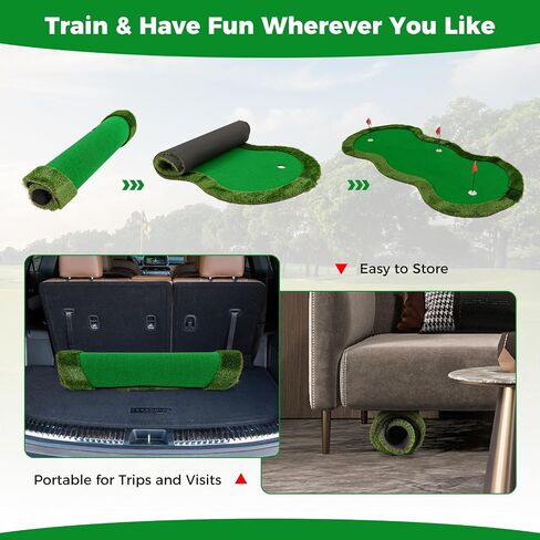 Goplus Golf Putting Green، 10x3.3FT/10x5FT بساط تدريب جولف كبير مع 3 فتحات، 3 أعلام، أكواب مساعدة للتدريب، عشب ذو ملمس واقعي، بساط تدريب احترافي للمنزل الداخلي والخارجي in Saudi Arabia