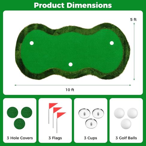 Goplus Golf Putting Green، 10x3.3FT/10x5FT بساط تدريب جولف كبير مع 3 فتحات، 3 أعلام، أكواب مساعدة للتدريب، عشب ذو ملمس واقعي، بساط تدريب احترافي للمنزل الداخلي والخارجي in Saudi Arabia