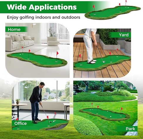 Goplus Golf Putting Green، 10x3.3FT/10x5FT بساط تدريب جولف كبير مع 3 فتحات، 3 أعلام، أكواب مساعدة للتدريب، عشب ذو ملمس واقعي، بساط تدريب احترافي للمنزل الداخلي والخارجي in Saudi Arabia
