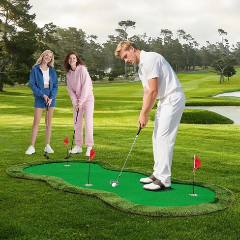 Goplus Golf Putting Green، 10x3.3FT/10x5FT بساط تدريب جولف كبير مع 3 فتحات، 3 أعلام، أكواب مساعدة للتدريب، عشب ذو ملمس واقعي، بساط تدريب احترافي للمنزل الداخلي والخارجي in Saudi Arabia