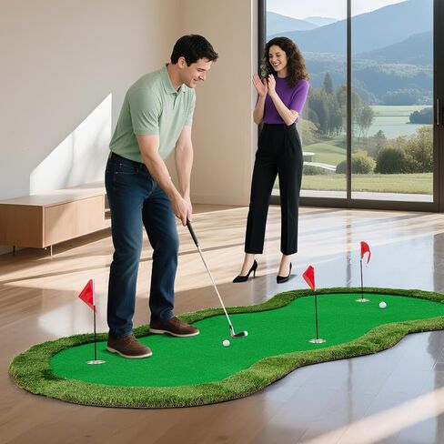 Goplus Golf Putting Green، 10x3.3FT/10x5FT بساط تدريب جولف كبير مع 3 فتحات، 3 أعلام، أكواب مساعدة للتدريب، عشب ذو ملمس واقعي، بساط تدريب احترافي للمنزل الداخلي والخارجي in Saudi Arabia