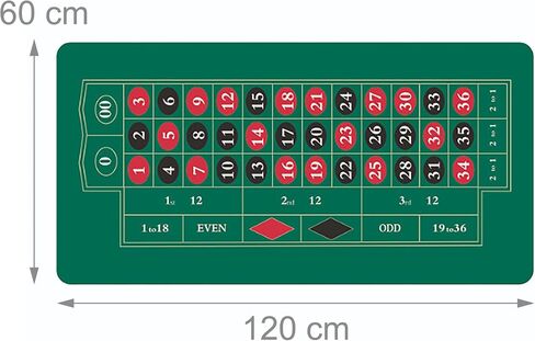 Relaxdays Roulette مقاس 60 × 120 سم، بساط البوكر مع بكرة تخزين، طبقة سفلية مطاطية غير قابلة للانزلاق، لألعاب الكازينو، بوليستر، 60x120 سم in Saudi Arabia