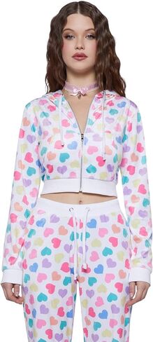Dolls Kill Loyal Maneater Velour Track Jacket by Sugar Thrillz – Cropped Heart Print Zip-Up Jacket in Saudi Arabia