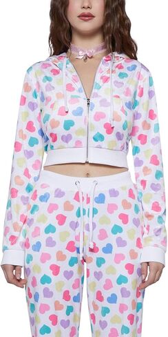 Dolls Kill Loyal Maneater Velour Track Jacket by Sugar Thrillz – Cropped Heart Print Zip-Up Jacket in Saudi Arabia