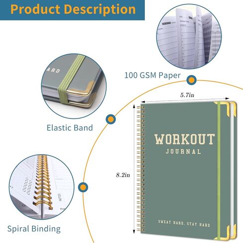 Fitness Workout Journal for Women & Men, A5(5.7" x 8.2") Workout Log Book Planner for Track Gym ＆ Home Workouts, Track Progress, Achieve Your Wellness Goals - Black in Saudi Arabia