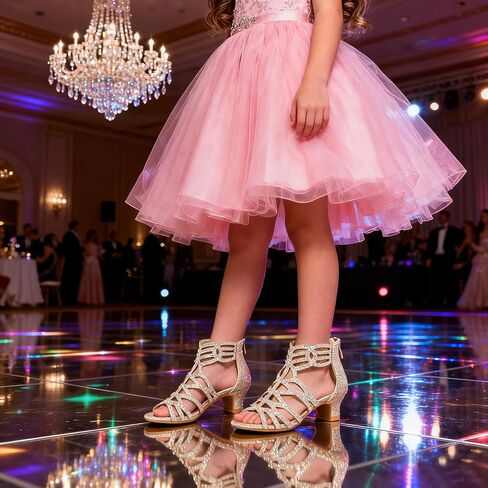 Girls High Heels Dress Pump Sandals Glitter Wedding Flower Party Princess Shoes for Kids Toddler in Saudi Arabia