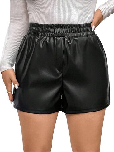 Milumia Women's Plus Size Faux PU Leather Mini Shorts Elastic High Waist Going Out Shorts in Saudi Arabia
