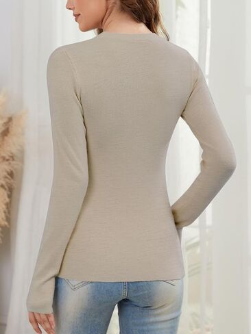 Womens Lightweight Crewneck Pullover Sweaters Stretchy Long Sleeve Undershirt Ribbed Fitted Shirts Base Layer Tops in Saudi Arabia