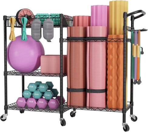 SINGAYE Dumbbell Rack Stand With Yoga Mat Storage, Gym Equipment Organizer, Cart for Workout Room, Home Gym With Hooks and Wheels in Saudi Arabia