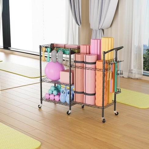 SINGAYE Dumbbell Rack Stand With Yoga Mat Storage, Gym Equipment Organizer, Cart for Workout Room, Home Gym With Hooks and Wheels in Saudi Arabia