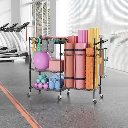 SINGAYE Dumbbell Rack Stand With Yoga Mat Storage, Gym Equipment Organizer, Cart for Workout Room, Home Gym With Hooks and Wheels in Saudi Arabia