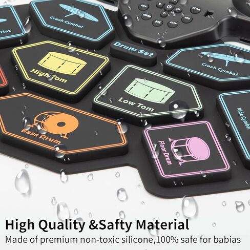 2025 Upgrade Electronic Drum Set 9-Pad Roll-Up – Portable Silicone Drum Kit with 2 Pedals, Built-in Speakers, MIDI & Headphone Jack – Ideal for Practice & Travel (Drum pattern) in Kuwait