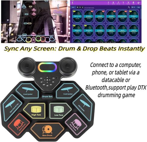 2025 Upgrade Electronic Drum Set 9-Pad Roll-Up – Portable Silicone Drum Kit with 2 Pedals, Built-in Speakers, MIDI & Headphone Jack – Ideal for Practice & Travel (Drum pattern) in Kuwait