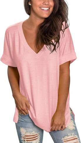 SAMPEEL Womens Summer Dolman Sleeve V Neck Casual Tops Tshirts in Saudi Arabia