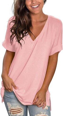 SAMPEEL Womens Summer Dolman Sleeve V Neck Casual Tops Tshirts in Saudi Arabia