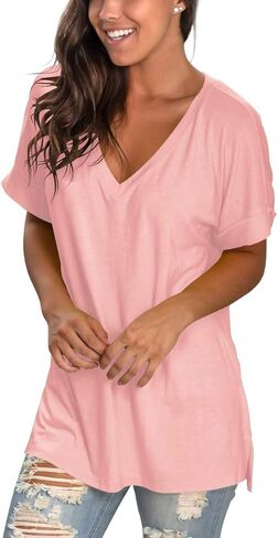 SAMPEEL Womens Summer Dolman Sleeve V Neck Casual Tops Tshirts in Saudi Arabia