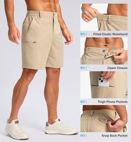 G Gradual Men's Casual Shorts 7"/ 9" Lightweight 4 Pockets Stretch Quick-Dry Summer Shorts for Golf Work Hiking Trips (7", Light Khaki, L) in Saudi Arabia
