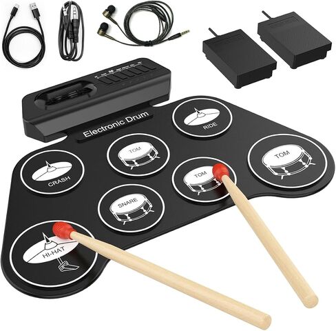 AiJoy Portable Electronic Drum Set for Kids – 7 Pads, Built-in Speaker, Rechargeable Roll-Up Drum Kit with Headphone Mode & Demo Songs – Ideal Gift for Beginners & Childre in Saudi Arabia
